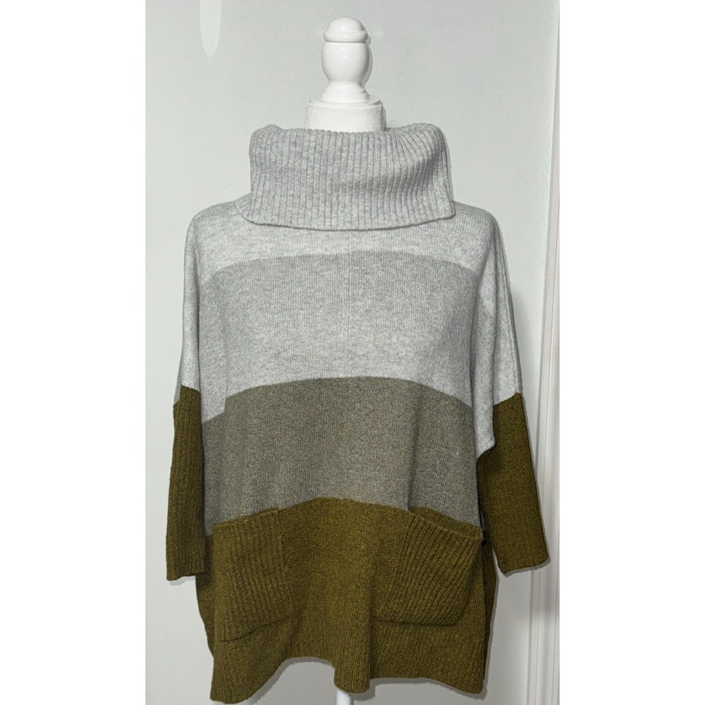 Loft Women XS Sweater Colorblock Pocket Poncho Oversized Mock Turtle Autumn Cozy - Picture 1 of 9